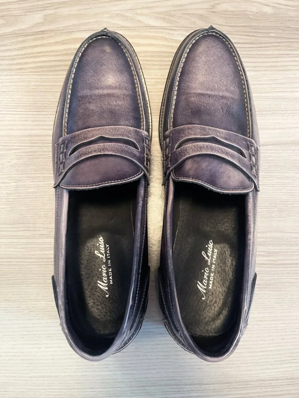 Mario Luiso Italian Leather Penny Loafers Men's EU 46 Gray Slip On Dress Shoes